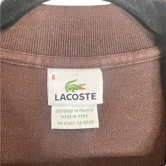Lacoste Polo Shir t Mens 6 Large Brown Short Sleeve Alligator Crocodile Logo - Picture 3 of 6